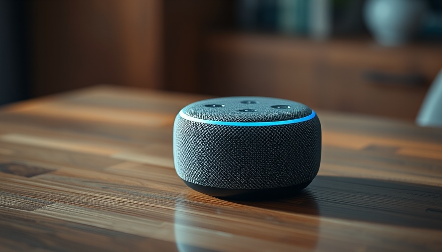 Sleek Amazon Echo Dot with glowing edge on a wooden surface.