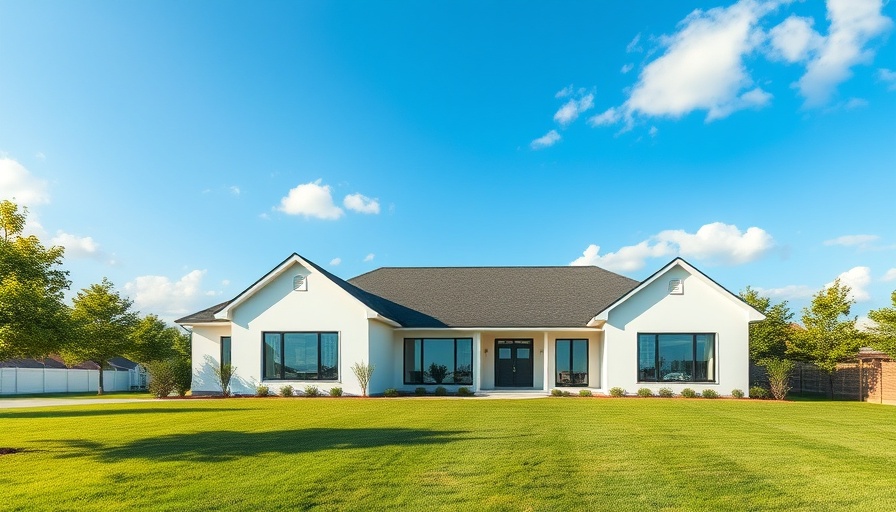 Modern suburban house for selling in 2025, lush lawn, sunny day