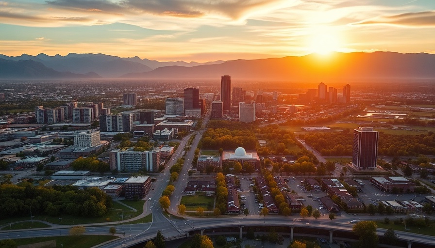 Sunset view of Salt Lake City skyline with mountains.