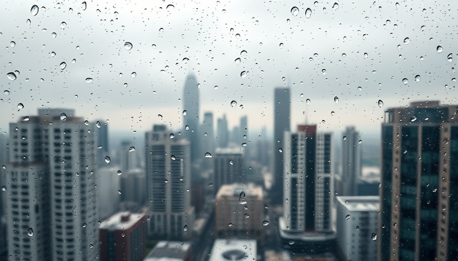 Rainiest cities in the U.S. cityscape blurred by rain.