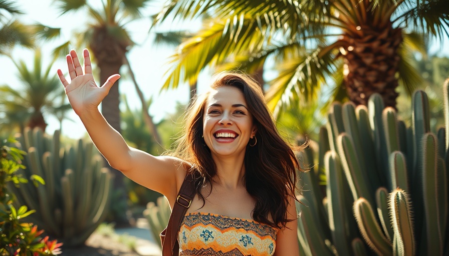 Woman enjoying the Spring Slim Down Challenge in a tropical garden.