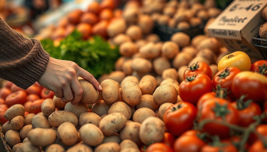 Hands selecting potatoes at market highlighting diabetes risk.