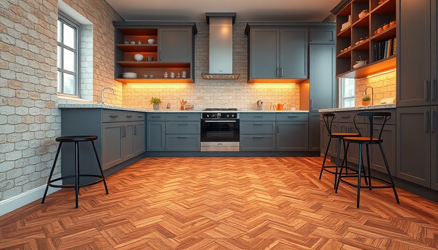 Stylish kitchen tile to wood floor transition with hexagonal tiles.