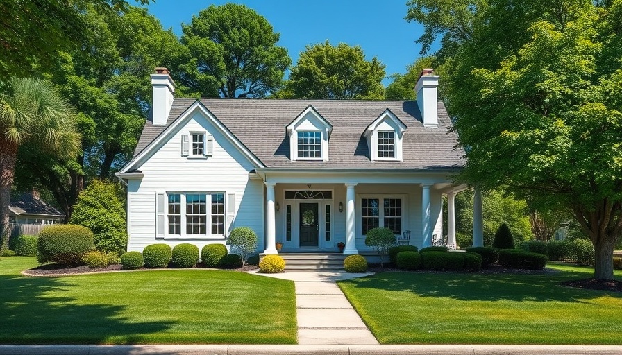 Classic suburban house with manicured lawn and trees, selling a house for retirement.