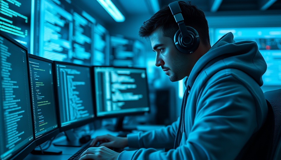 Person in hoodie working on computers, symbolizing home Wi-Fi security.
