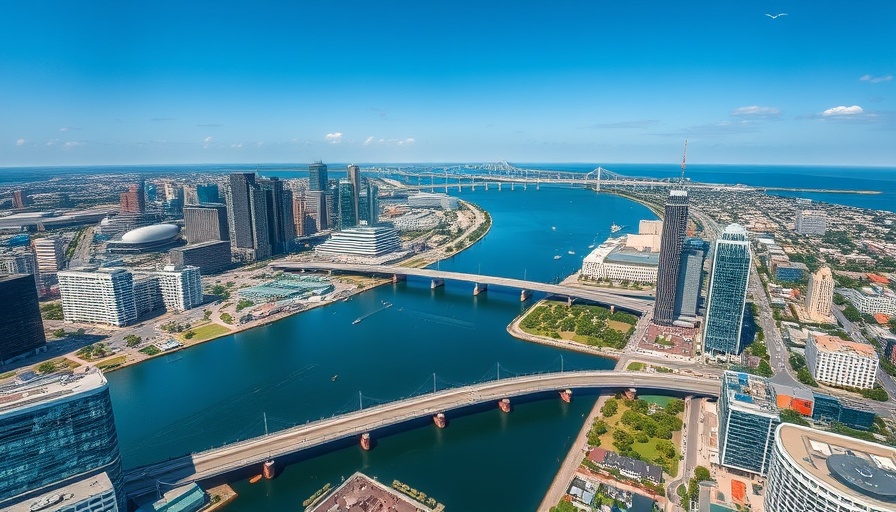 Aerial view of Jacksonville showing cityscape and waterfront.