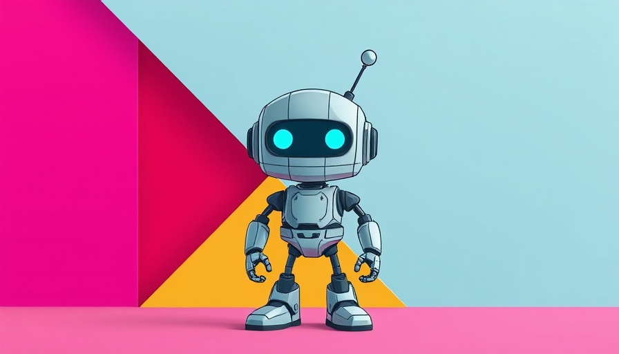 Colorful abstract shapes with cartoon robot.