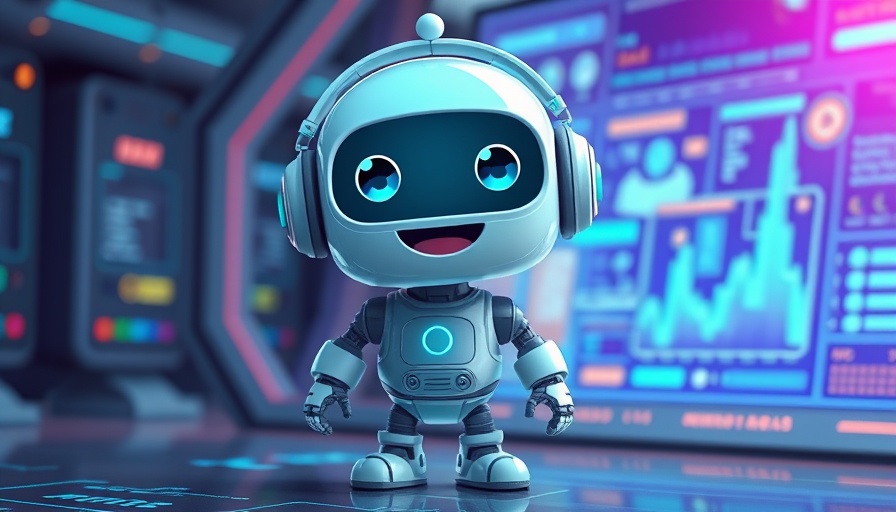 Playful robot illustration with futuristic interface.