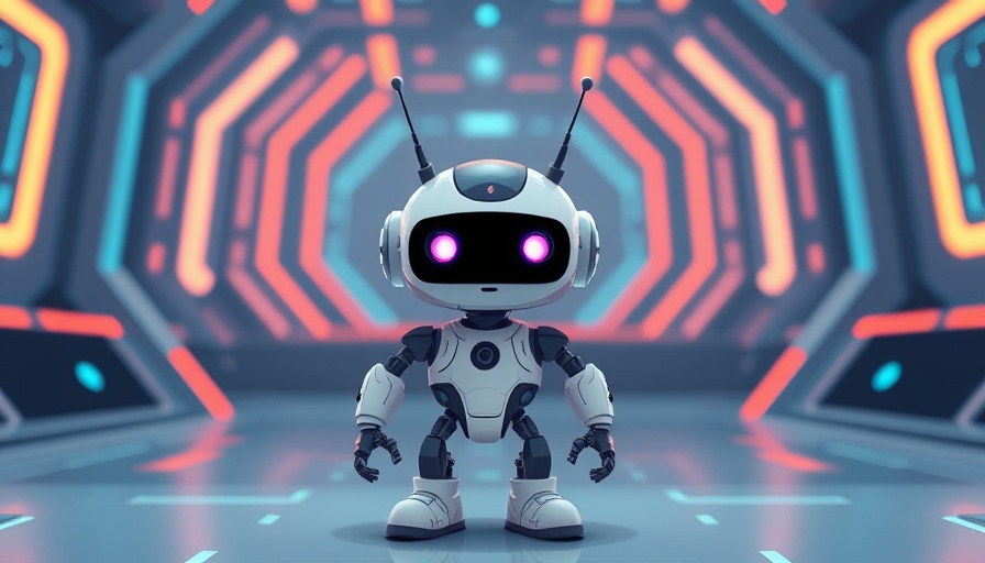 Futuristic robot in a tech-themed digital environment.