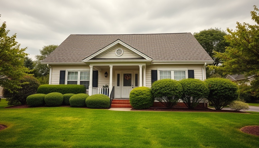 Charming suburban house with lush lawn, perfect for sale marketing.