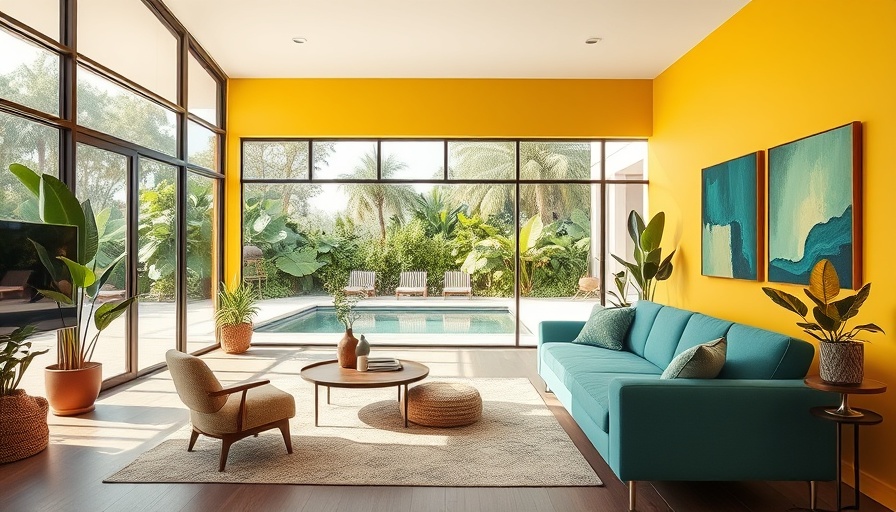 Contemporary living room with yellow wall showcasing paint color psychology.