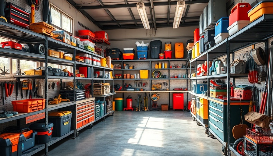 Organized heavy-duty garage shelving with tools and equipment.