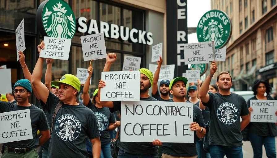 Starbucks Workers Rally outside store with protest signs.