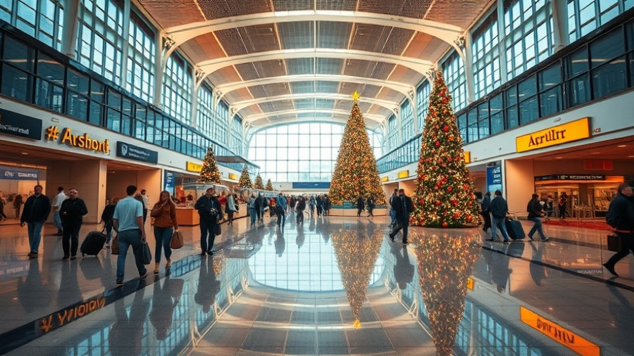 Bustling airport terminal during holidays, best time to book holiday flights.