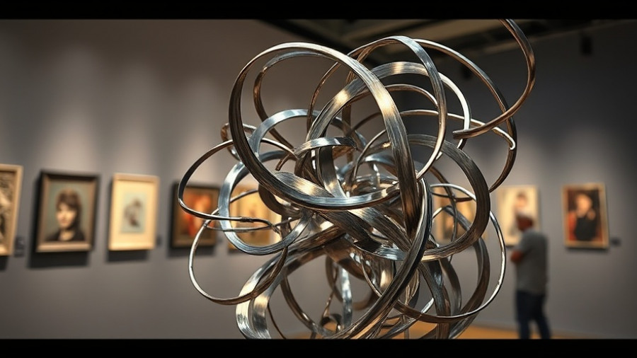 Dynamic abstract sculpture showcased at Art Basel Paris Sales.