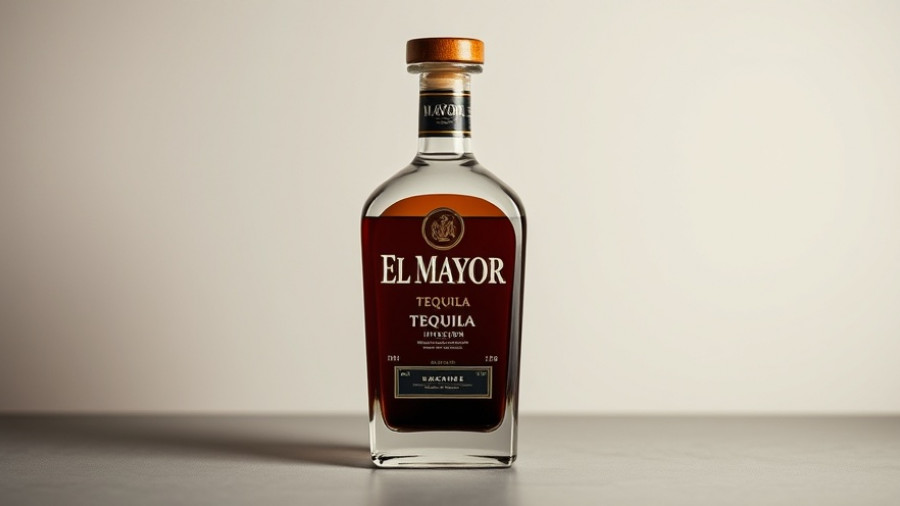 El Mayor Tequila with coffee flavor infusion, elegant dark bottle.
