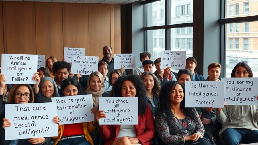 Community meeting discussing Philadelphia AI guidelines with protest signs.
