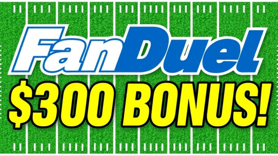 FanDuel promo code $300 bonus on a football field background