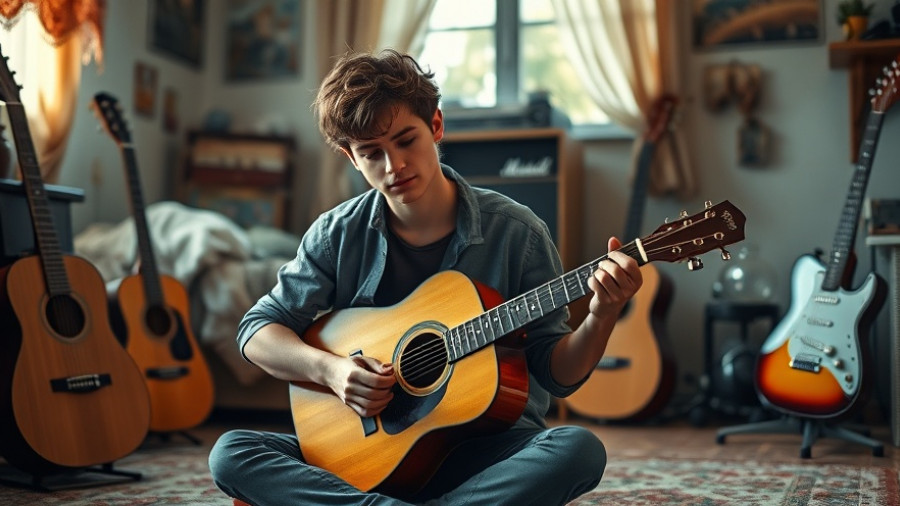 Pensive musician with guitar in a nostalgic setting, Springsteen Deliver Me from Nowhere.