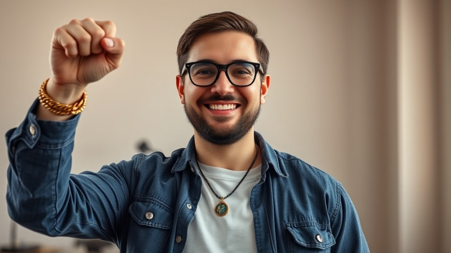 Jaron Boots Ennis boxing smiling in a studio with raised fist.