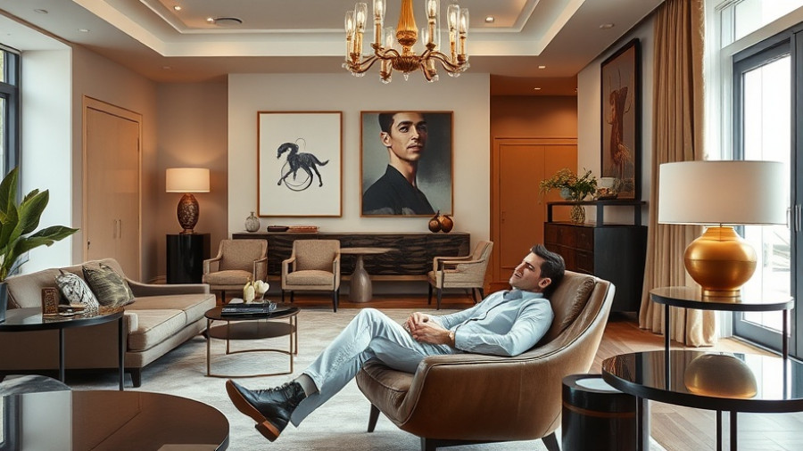 Sophisticated interior with man in armchair showcasing Reed Krakoff design.