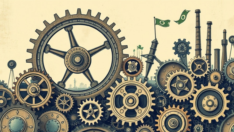 Vintage illustration of economic machinery and growth symbols, Monetizing Dirt and Mineral Rights theme.