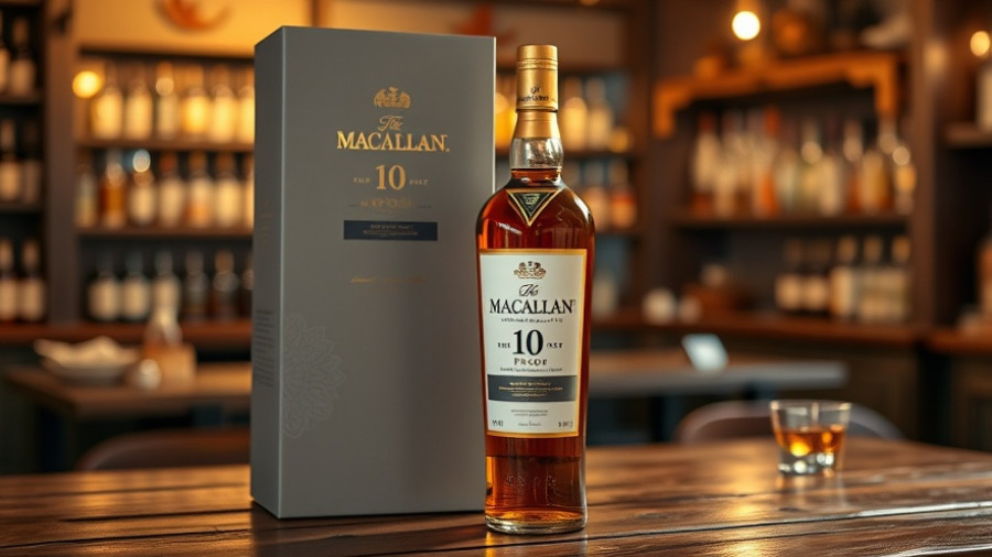 Macallan 110 Proof whisky bottle on a table with elegant packaging