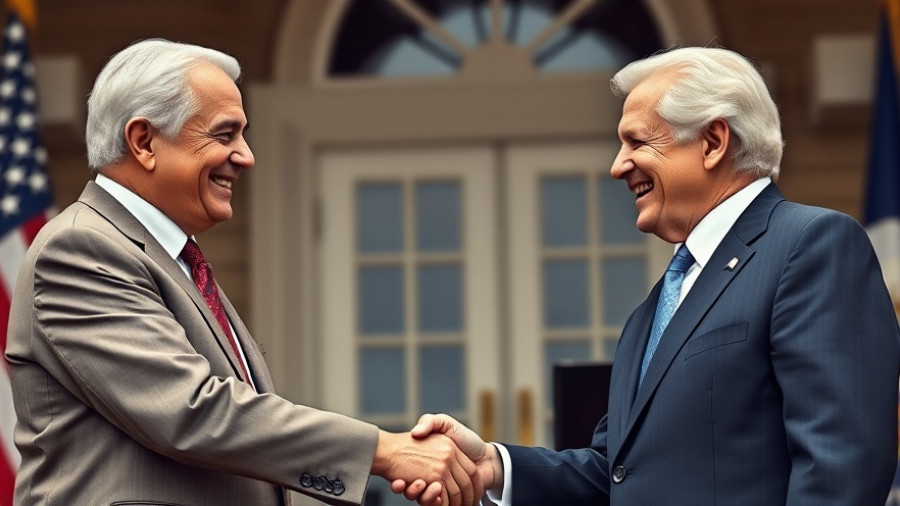 US-China trade relations handshake between two leaders.