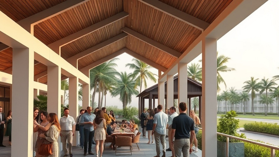 Lush resort pavilion with guests at Kimpton Miralina Resort & Villas.