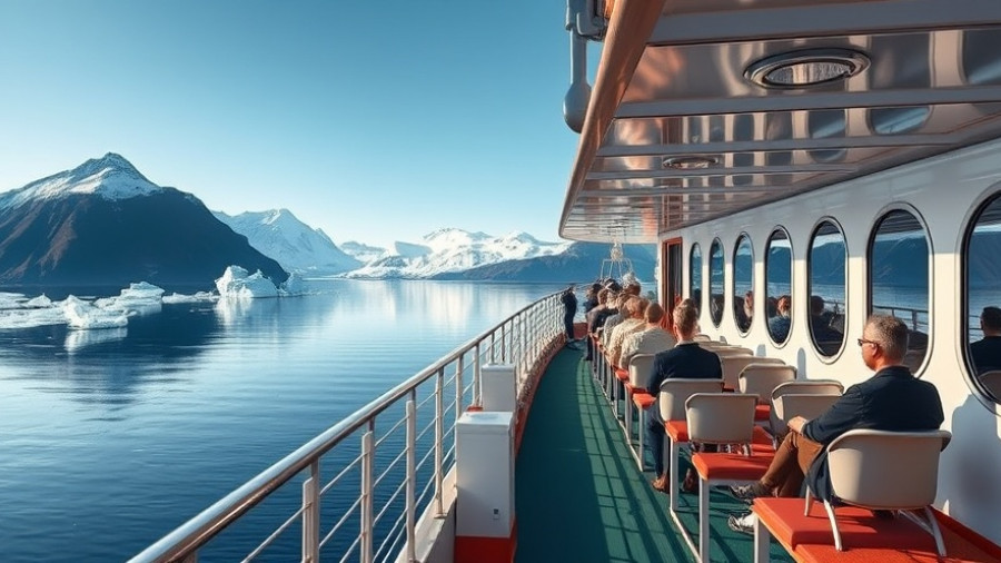 Serene view from Alaska cruise ship deck showcasing icy fjord and mountains.