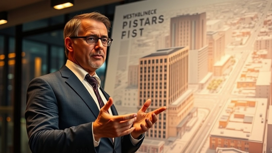 Roundhouse Building Transformation presentation with speaker and urban blueprint.