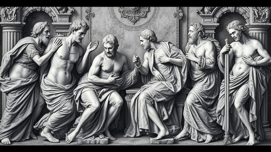 Renaissance engraving of mythological figures in classical scene.