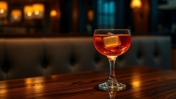 Cocktail on table in an elegant NYC movie theater restaurant.