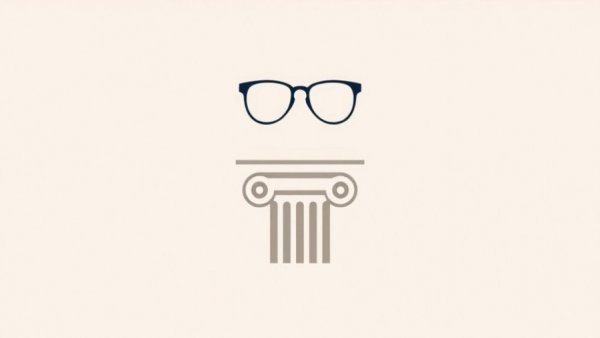 Minimalist logo with glasses and column, symbolizing sophistication.