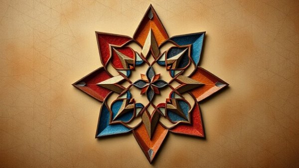 Abstract Middle Eastern art with geometric shapes and earthy tones.