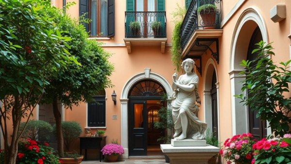 Venice 15th-century palazzo Airbnb courtyard with lush garden.