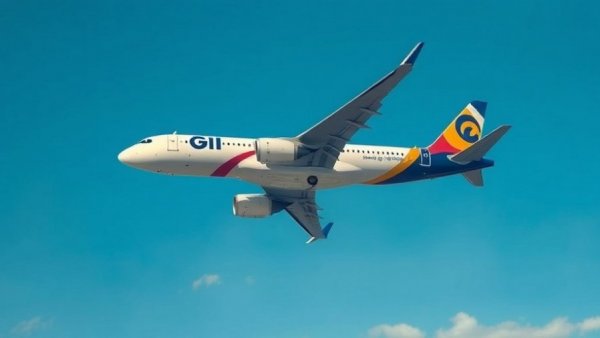 Commercial airplane in the sky amid flight cancellations.