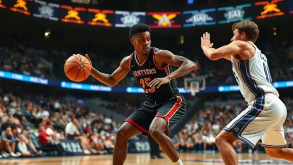 Intense basketball action reflecting Jared McCain performance concerns.