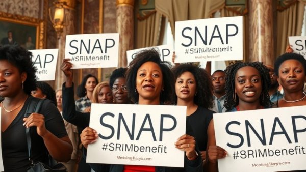 People advocating SNAP benefits in Philadelphia, holding supportive signs.