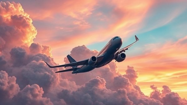 Airplane at sunset, perfect backdrop for Travel Tuesday deals.