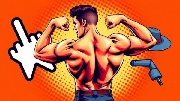 Pop-art collage of a muscular man flexing, dating muscular men theme