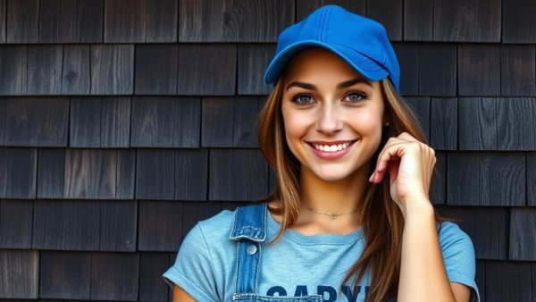 Casual woman in blue cap, November 14, 2025, confident pose