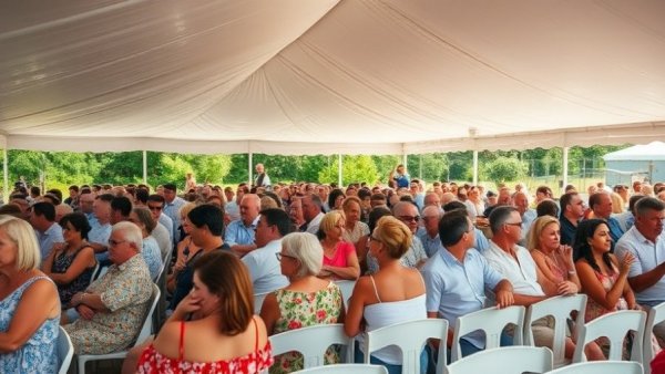 Lively auction at Napa Valley with attendees under a tent.