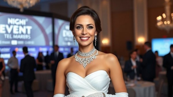 Elegant woman in a jeweled gown at an event, end of body positivity movement.