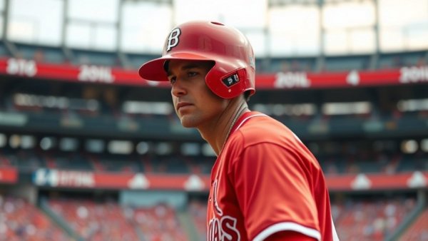 Baseball player in red and white uniform during Kyle Schwarber bidding war.