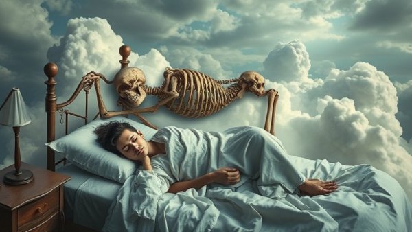 Dreamlike surreal art in Sotheby's auction with skeleton.