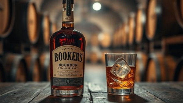 Booker’s Bourbon Phantom Pipes Batch in rustic cellar with barrels.