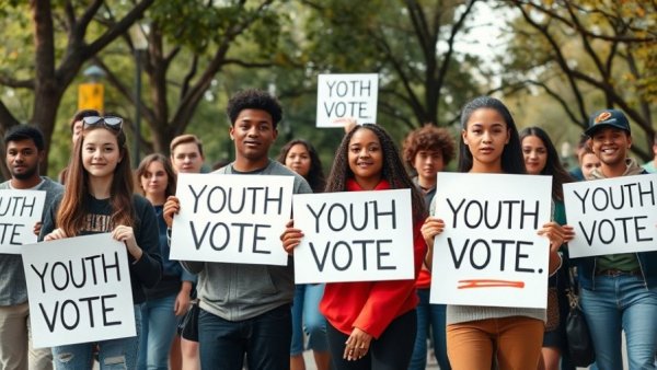 Philly youth voter participation rally with young people holding signs.
