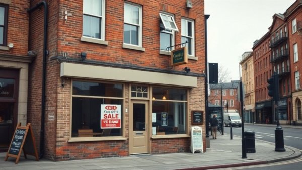 Charming closed Chestnut Hill restaurant with 'For Sale' sign.