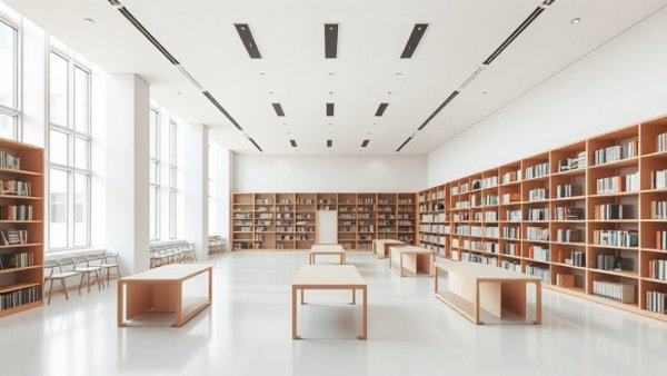 Shanghai public library for contemporary art interior with minimalist design.